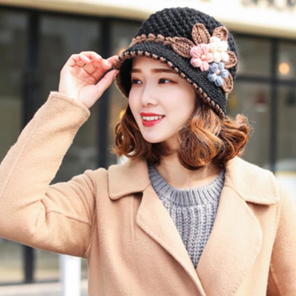 Knit Flower Bucket Hat for Woman Floppy Color Matching Weaving Wide Brim Bucket Hat Adult Teens Autumn Fisherman Hat