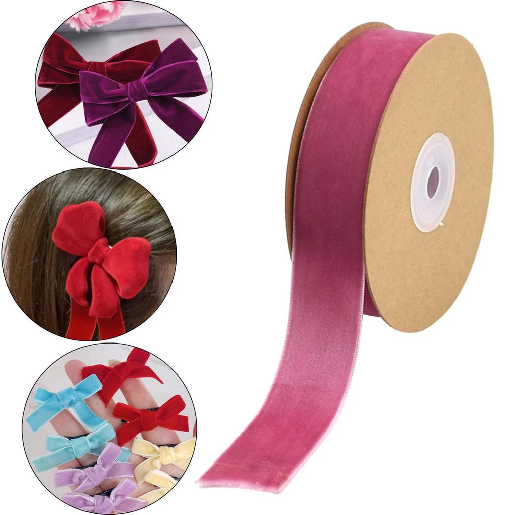Velvet Ribbon with Spool Flocking Ribbons Florist Ribbon Single Face Velvet Ribbon Roll for Gift Wrapping Birthday Invitation