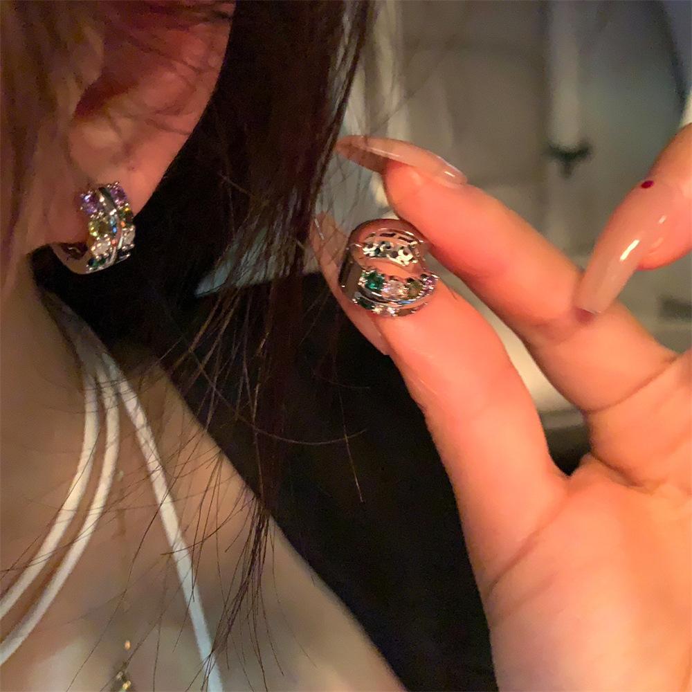 Personalized color zirconium ear buckle earrings 2025 new foreign temperament earrings earrings
