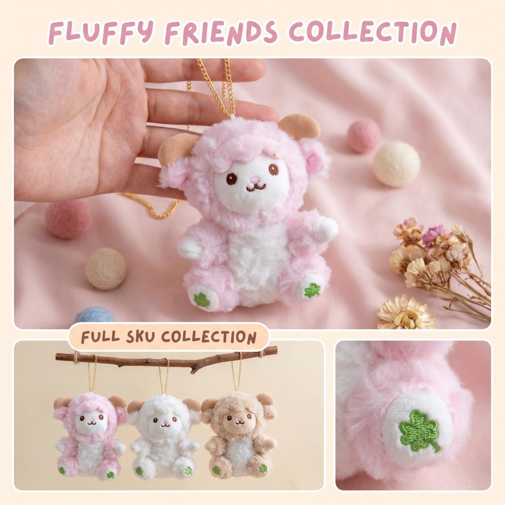Lamb Plush Keychain - Soft Stuffed Animal Hanging Decoration for Backpacks and Bags