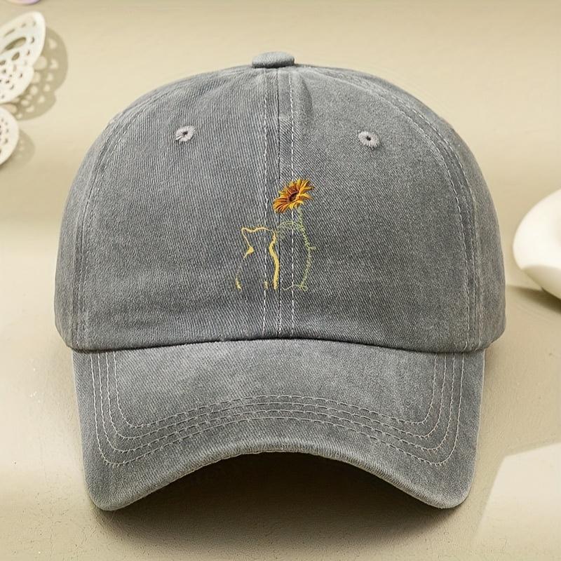 Vintage Kreskówkowy Kot Słoneczniki Nadruk Czapka Baseballowa Regulowana Lekka Czapka Taty dla Mężczyzn Kobiet Odpowiednia na Każdą Porę Roku