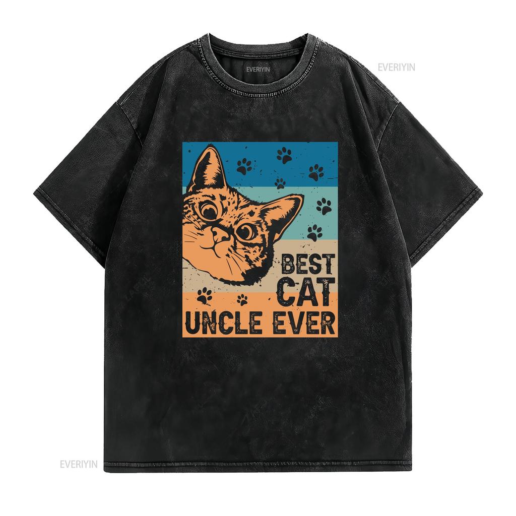Best Cat Uncle Ever T Shirt Fathers Day Birthday Vintage Washed Homme Slightly Comfortable Graphic Designer Clothes Unisex