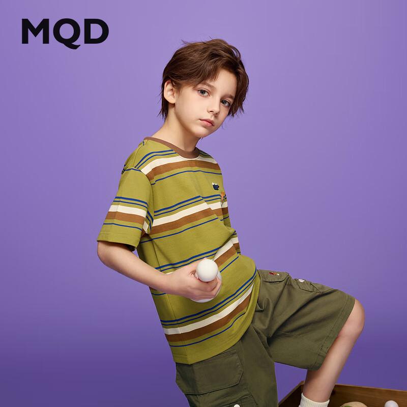 MQD Boys  Color-Blocked Striped Short Sleeve T-Shirt 130cm