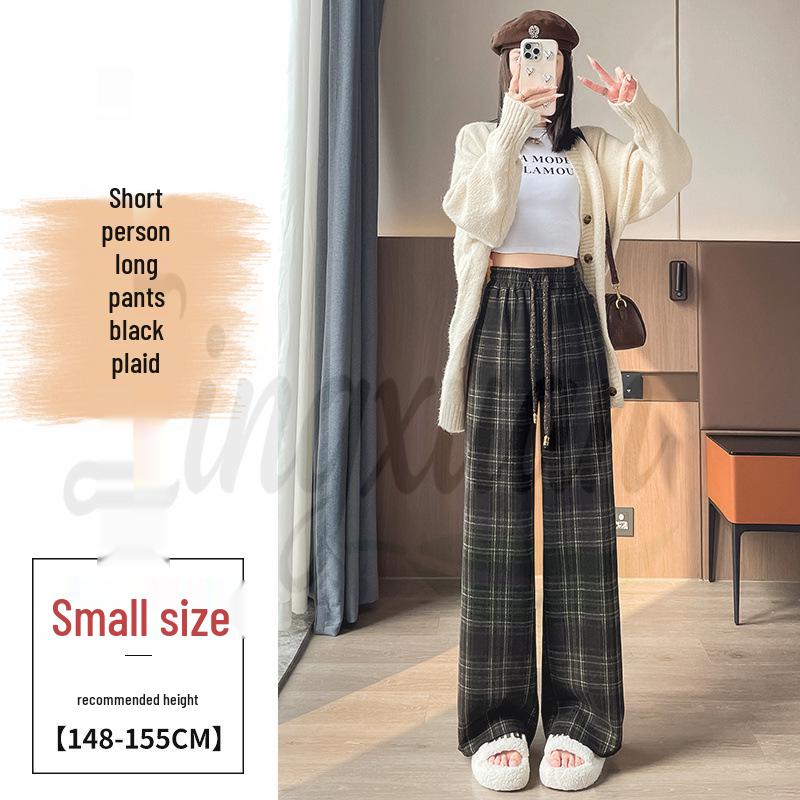 Women's Autumn 2026 Plaid Wool High-Waist Wide-Leg Floor-Length Pants