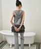 THE GREEN LAB Striped Glam Hooded Sleeveless Top [Light Gray]