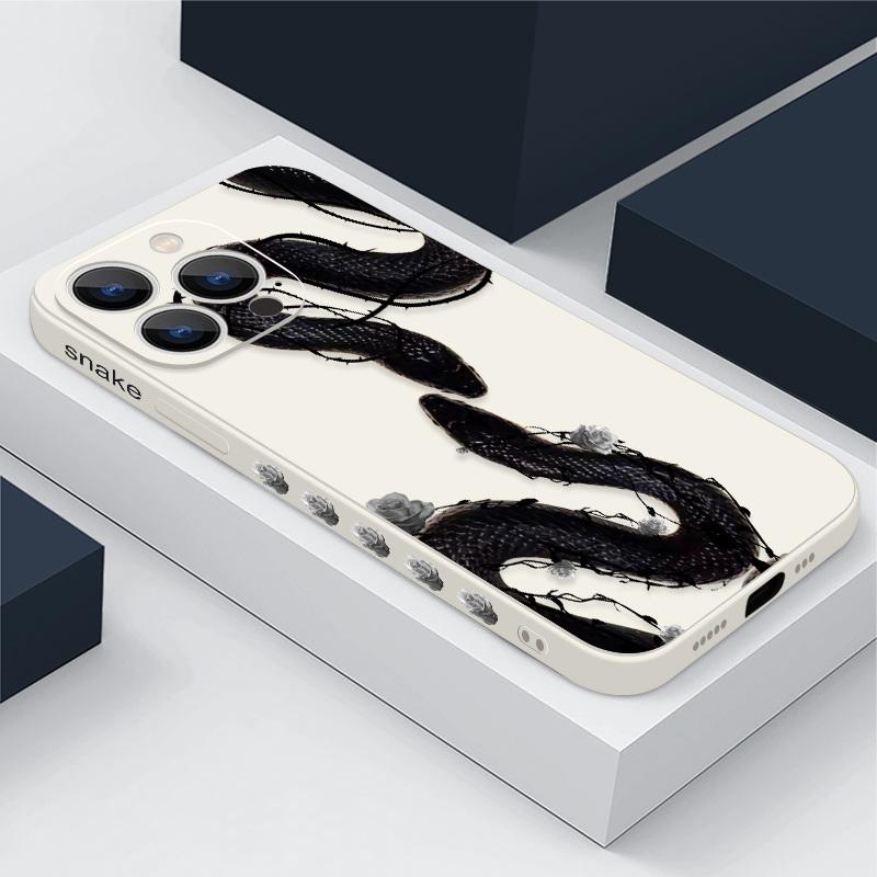 Für iPhone 16 Pro Max 15 14 Plus 13 12 Mini 11 8 7 X XS Schlangenform Druckmuster Schutzhülle Dünne TPU Stoßfeste Telefonschale mit Lanyard