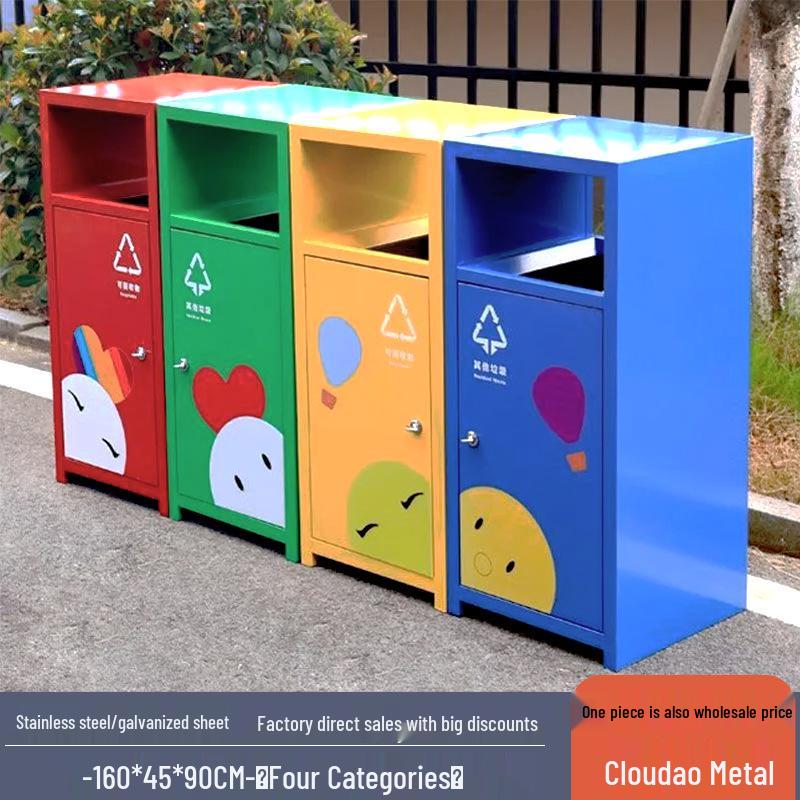 Large Outdoor Stainless Steel Trash Can with Three or Four Compartments for Streets, Parks, and Communities