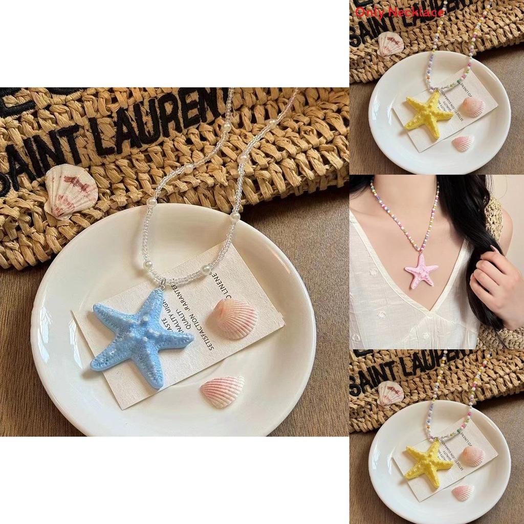 Beach Style Resin Starfish Pendant Necklace For Women Summer Vacation Accessory