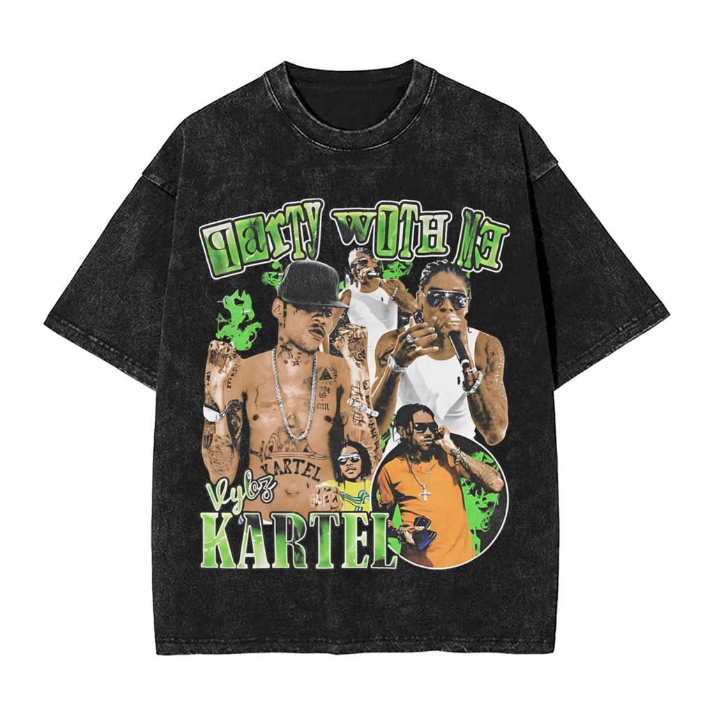 Rapper Vybz Kartel Tour 2025 Magliette da Uomo Lavate Vintage Manica Corta Girocollo Magliette Cotone Regalo di Compleanno Vestiti