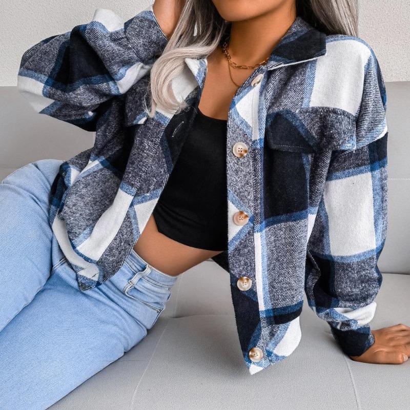 Autumn and Winter Plaid Lantern Long Sleeve Tweed Jacket