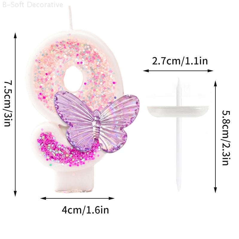 Gradient Butterfly Digital Candle Birthday Cake Topper Table Butterfly Decor 0-9 Purple Number Birthday Candles Party Supplies