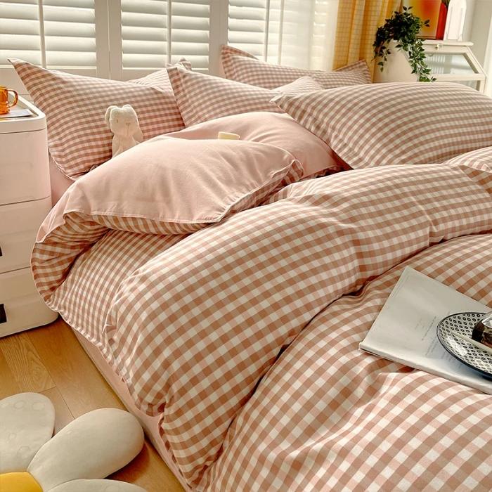 Plant Thickened Three Four Piece Bed Sheet Set Blue And White Large Grid
