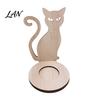 Small Tealight Display Halloween Wooden Candle Holder, Silhouette Ghost/Bat/Scarecrow/Bat Ghost Decor Holder for Home Table Fireplace Black Cat Base
