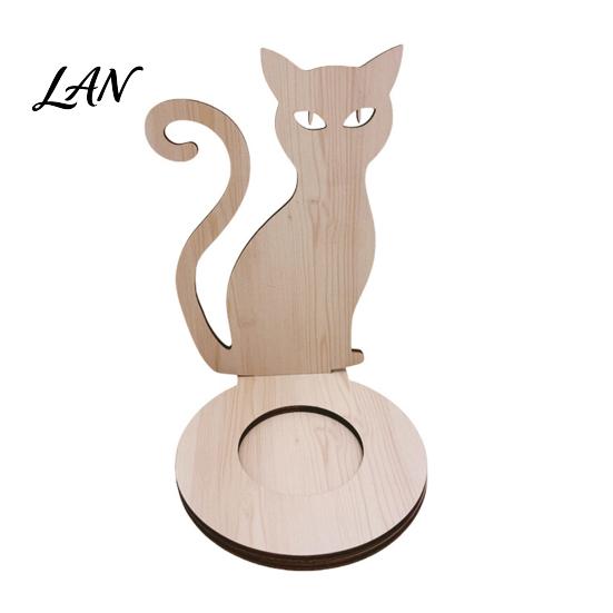 Small Tealight Display Halloween Wooden Candle Holder, Silhouette Ghost/Bat/Scarecrow/Bat Ghost Decor Holder for Home Table Fireplace Black Cat Base