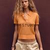 Summer New Product Women's Clothes Minimalist Style Decorated Row Button Lapel Short Sleeve Plain Stitch Polo Shirt Style Tops 2142044