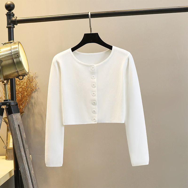 

Classy Cardigan Outer Wear Knitted Fitted Waist Small Waistcoat Sweater White -8583 with buckle L