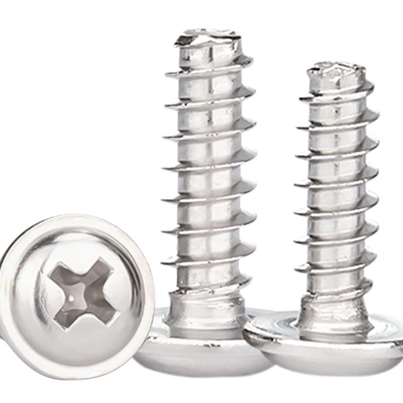 201 Stainless Steel Round Head Self-Tapping Screw with Washer, Flat Tail, Pan Head, Medium Size M3/M4/M5
