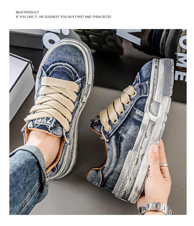 Herren Distressed Denim Canvas German Trainer Dad Shoes - Trendiger Casual Sportstil