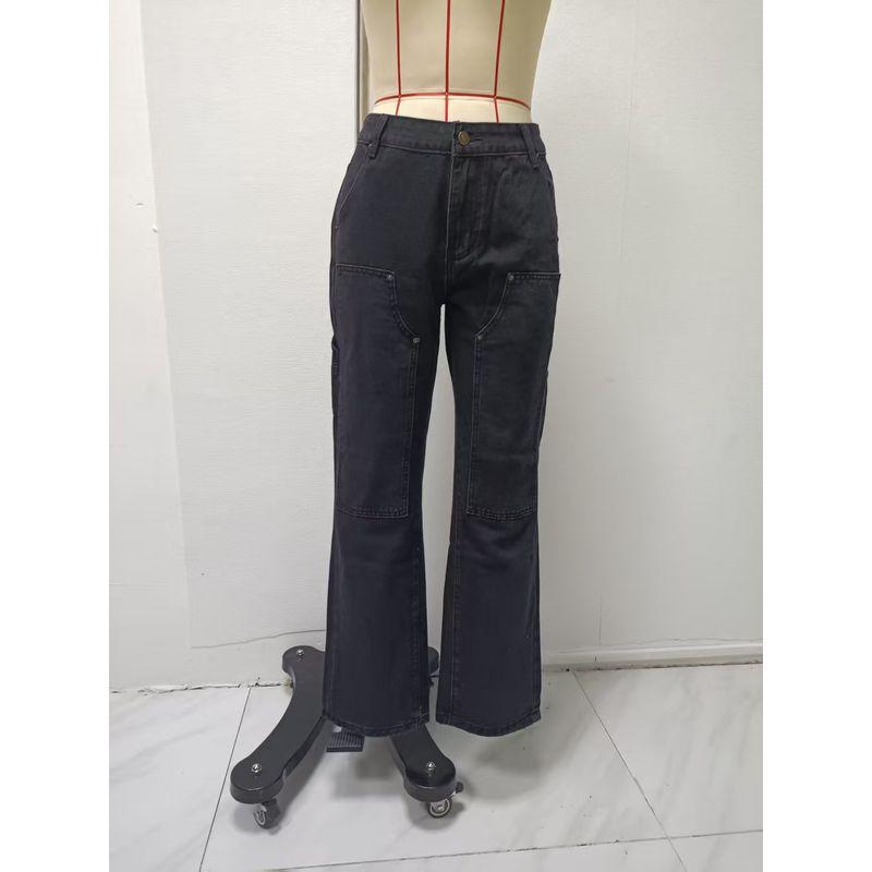 

European and American New Fashion Casual Loose Washed Straight Jeans Jeans Pants of Loose Size Black XL