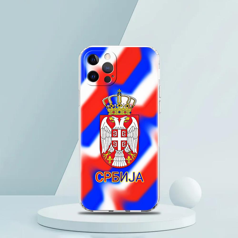 Soft TPU Transparent Phone Case Cover for iPhone 16 15 14 13 12 11 Pro Max XR 8 7 Plus XR Shockproof Shell Serbia Flag Pattern