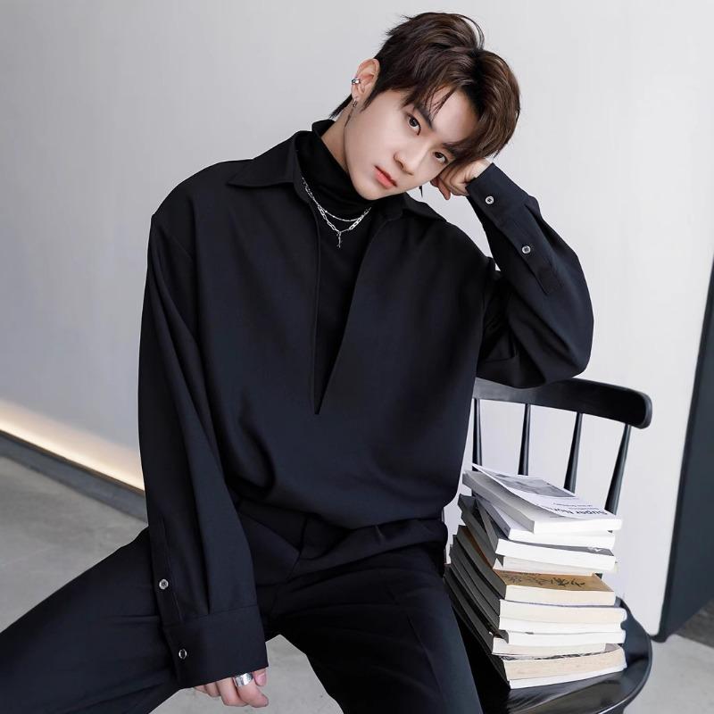 

Мужская одежда Рубашка с длинным рукавом Весна Осень Новый модный тренд Сращивание Имитация двухпредметной рубашки-куртки L чёрный