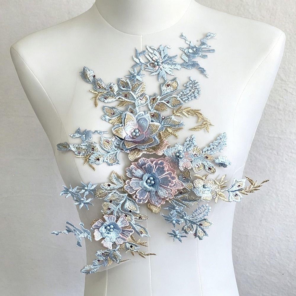3D Flowers Sequin Applique Beaded Mesh Rhinestone Embroidered Embroidered Flower Applique Floral Lace Big Size