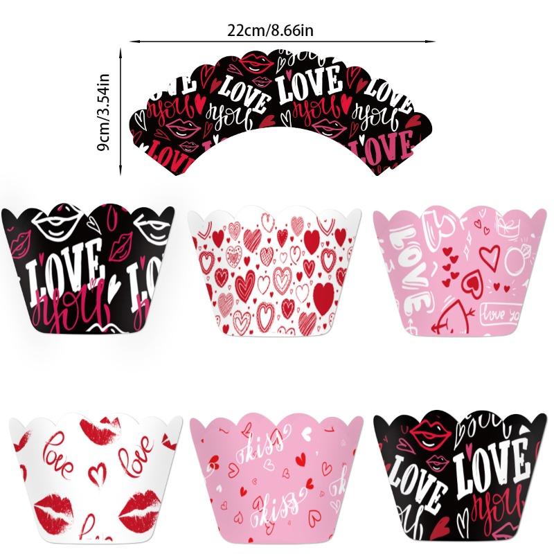 12pcs/set Valentine's Day Decor Scene Prop Heart Baking Cake Wrappers Party Decor Supplies Cake Decoration Accessories
