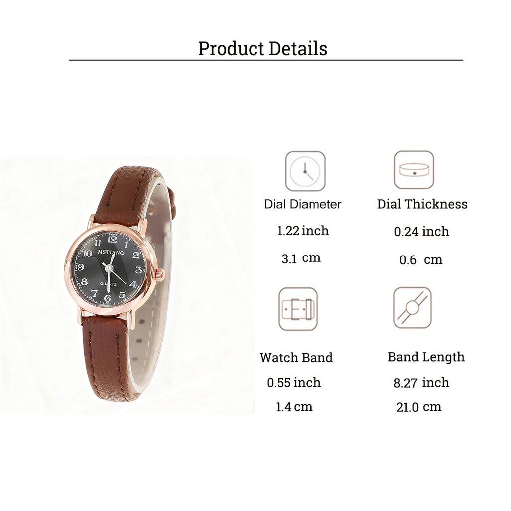 Simple Retro Round Alloy Dial Leather Strap Women's Quartz Watch, Suitable for Everyday Wear, Christmas and Thanksgiving Gifts
