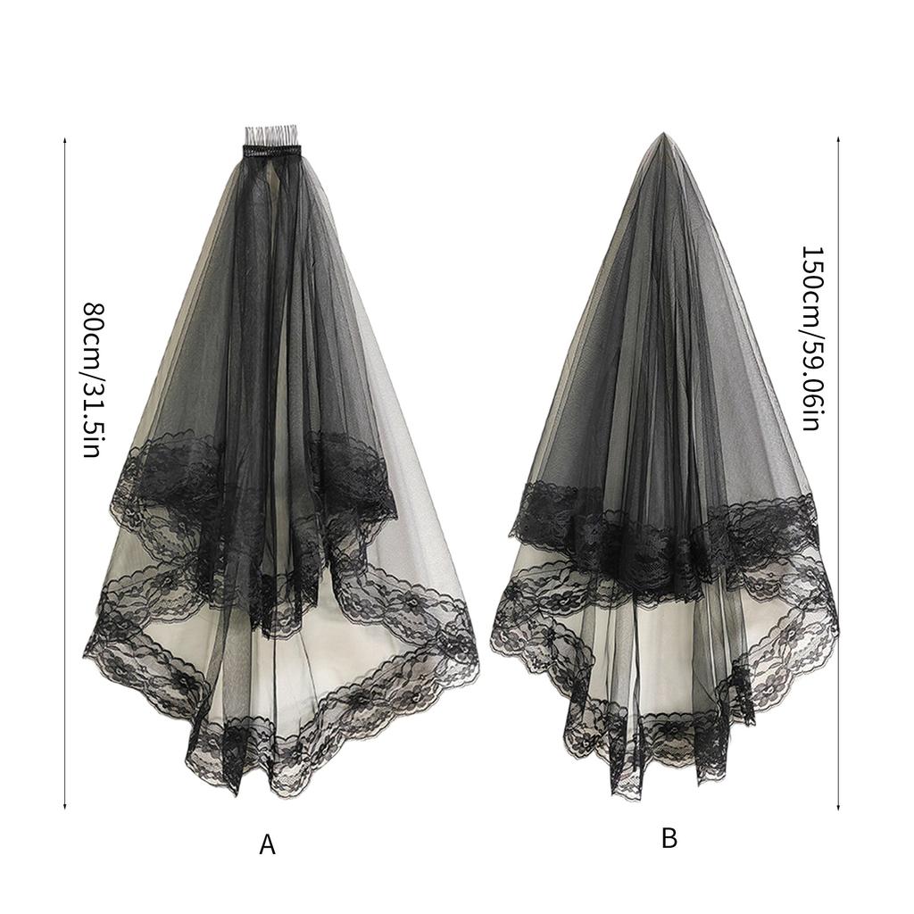 Bridal Veil Bachelorette Party Decorations Bride To Be Gift Bridal Shower Wedding Black Double /Single Layer Floral Lace