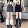 Women's High Waist Irregular A-line Woolen Skirt with Pleats & Sequins - Autumn/Winter