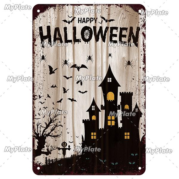 [MyPlate] Halloween Metal Sign Vintage Tin Sign Cafe Bar Decorative Plaque Home Decor Party Wall Sticker Witch Poster Gift