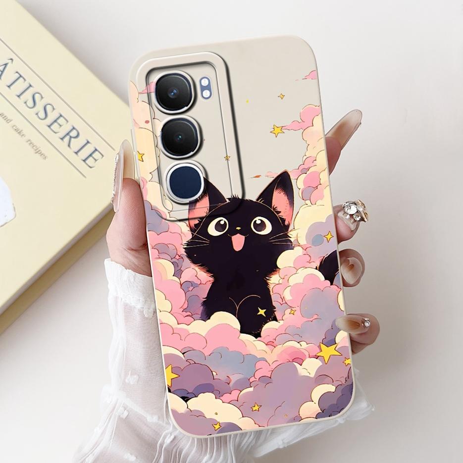 Für Vivo Y19s 4G Hülle V2419 Süße Katze Gittermuster Abdeckung Stoßfest Weiches Silikon Handyhülle Für Vivo Y19s Y 19 s VivoY19s Fundas