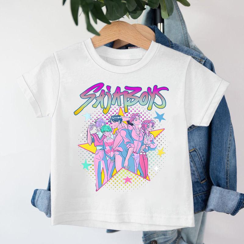 New KPop Demon Hunters Saja Boys Cartoon Boys T-shirt Round Neck Print Fashion Casual Top Children's T-shirt Kids Clothing