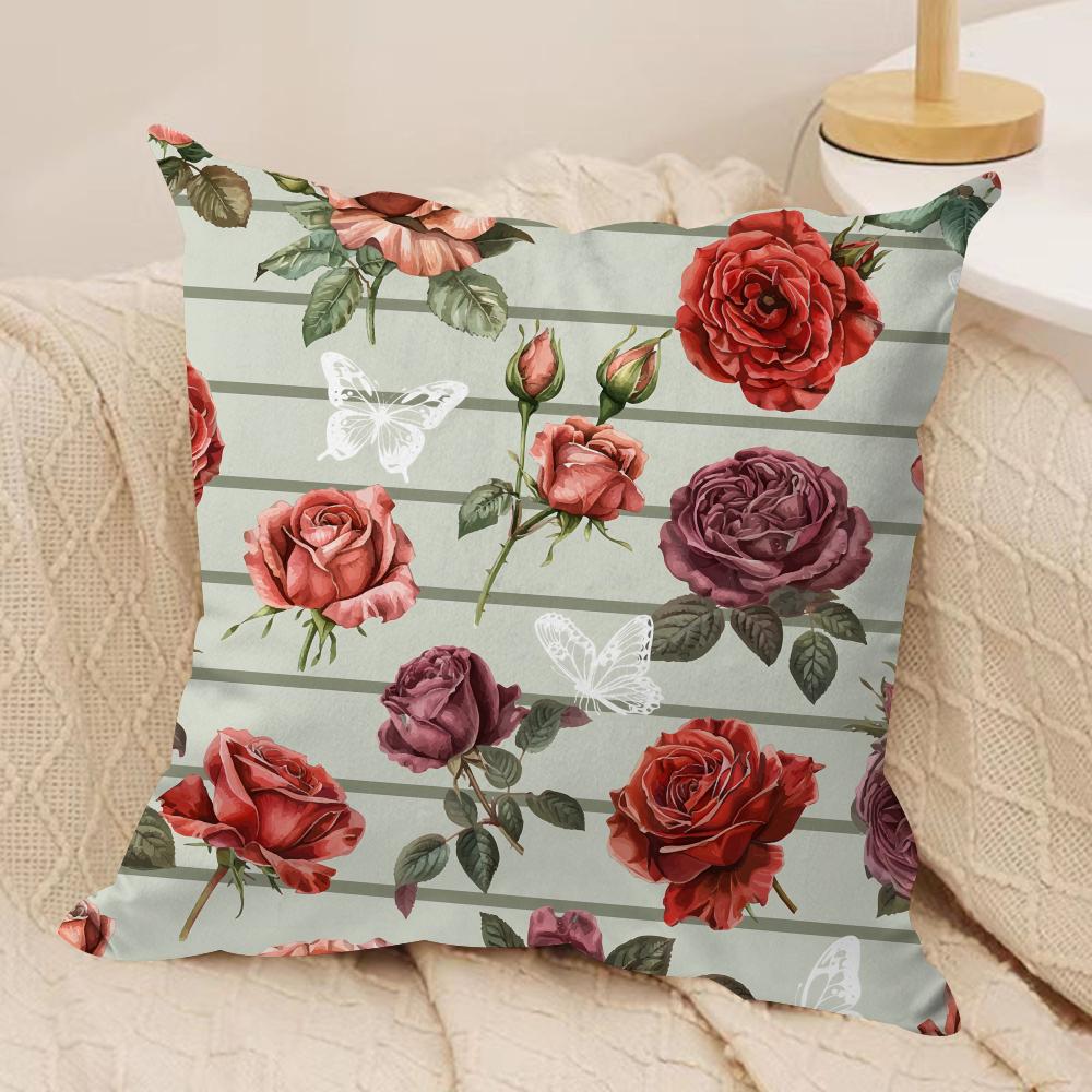 Classic Roses Flowers Cushion Cover Soft Plush Fabric DoubleSided Printed Cushion Covers for All Seasons Modern HomeDecor Gift