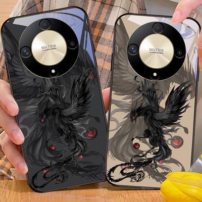 Schwarze Cartoon Dapeng Hülle für Honor Magic 6 50 70 90 Lite X7b 200 Pro Nova 10 Nova 5T X6 P30 Pura 70 Ultra Gehärtetes Glas Handyhülle