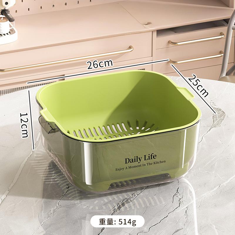 Kitchen Double-layer Drain Basket, Vegetable Washing Basin, Drain Basket, Large Capacity for Kitchen Use