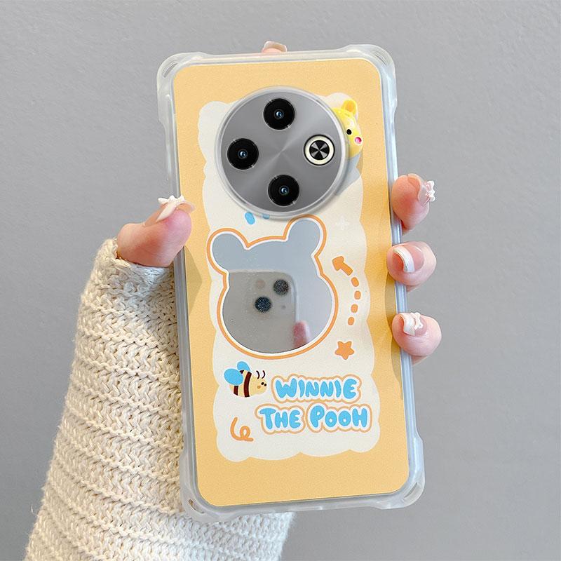 KEYSION Crossbody Strap Phone Case for TECNO Spark 30C Shockproof Cute Cartoon Long Lanyard Mirror Shockproof Cover for Tecno Spark 30C 4G