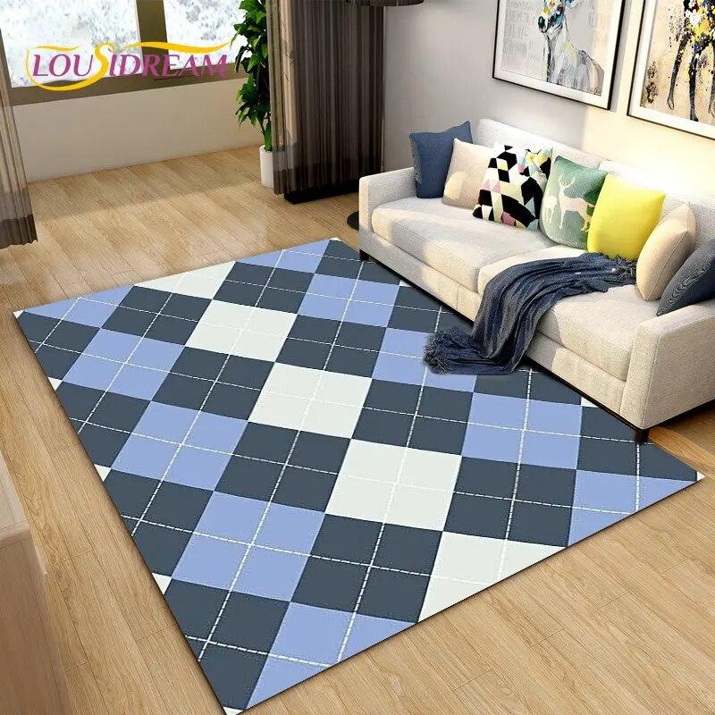 3D Geometric Lattice Pattern Area Rug,Carpet Rug for Living Room Bedroom Sofa Decoration,Kitchen Bath Doormat Non-slip Floor Mat