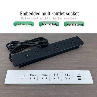 Embedded Multi-Port Five-Hole Socket with USB Switch, Tabletop Type-C Power Strip for Office Furniture