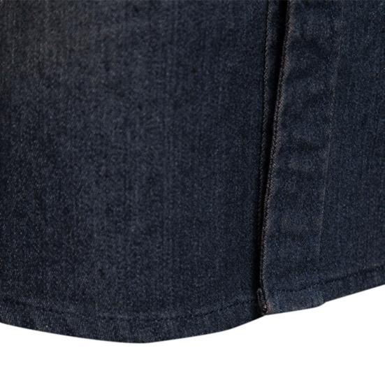 Men Denim Shirt Solid Color Multi Pockets Spring Summer Single Breasted Turn-down Collar Shirt for Office