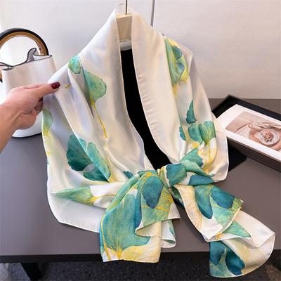 Printed Silk Scarf Women Fashion Sun Protective Scarves Long Wrap Silky Smooth Shawl Girl Versatile Headscarf Lady Beach Bandana