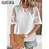 Women's Fashion Casual Solid Color Print O-Neck Short Sleeve Blouses & Shirts