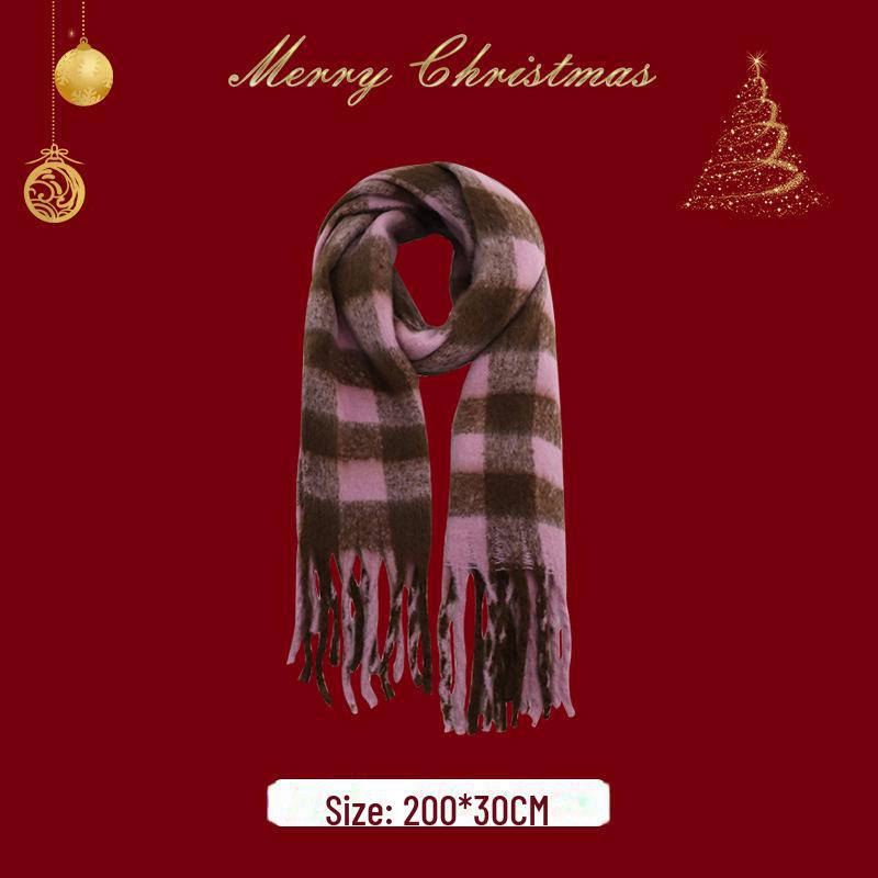 New Year Christmas Red Tassel Plaid Scarf - Women's High-End Warm Winter Korean Shawl