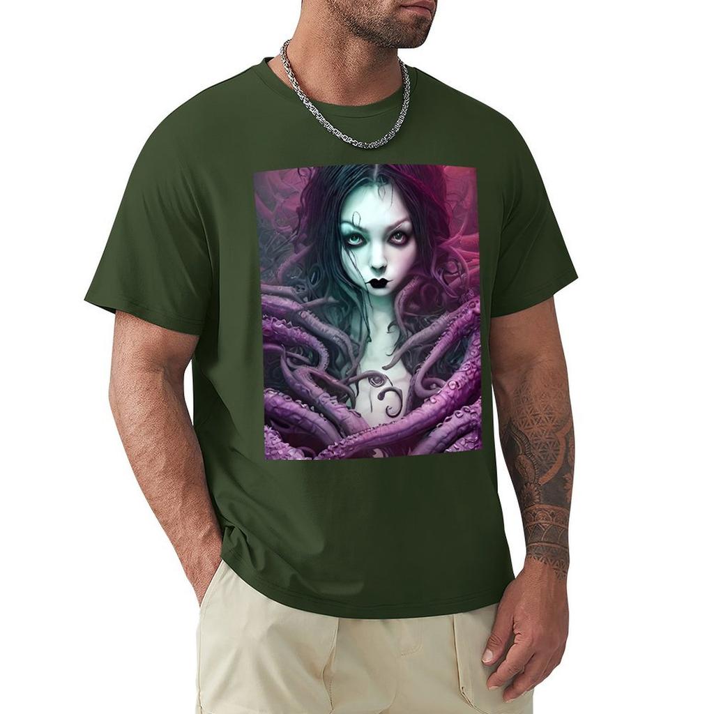 A Beautiful Gothic Girl With Purple Tentacles Wrapped Around Her In A Cthulhu Loving Embrace T-Shirt