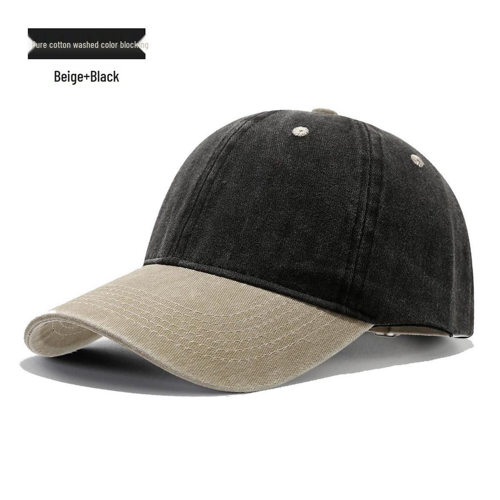 European & American Retro Color Block Baseball Cap - Washed Cotton Duckbill with Soft Brim & Sun Protection, Custom Logo Embroidery.