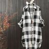 Women's Plaid Cotton Linen Shirt - Spring/Autumn, Mid-Length, Loose, Slimming, Casual Sun Protection Outwear