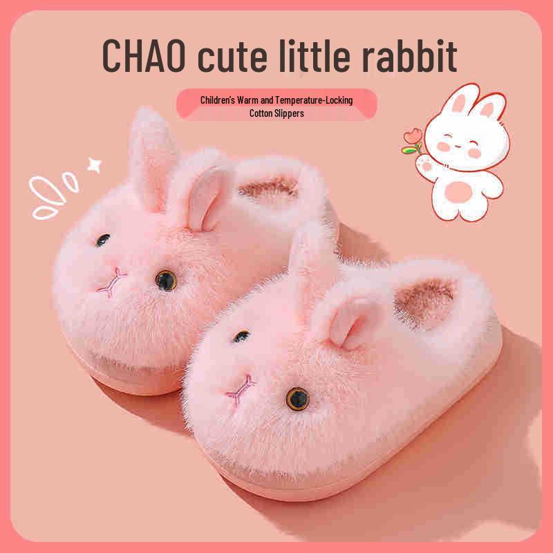 Girls' Winter Velvet Fur Slippers - Warm Indoor Closed-Toe Cotton Shoes for Children and Women