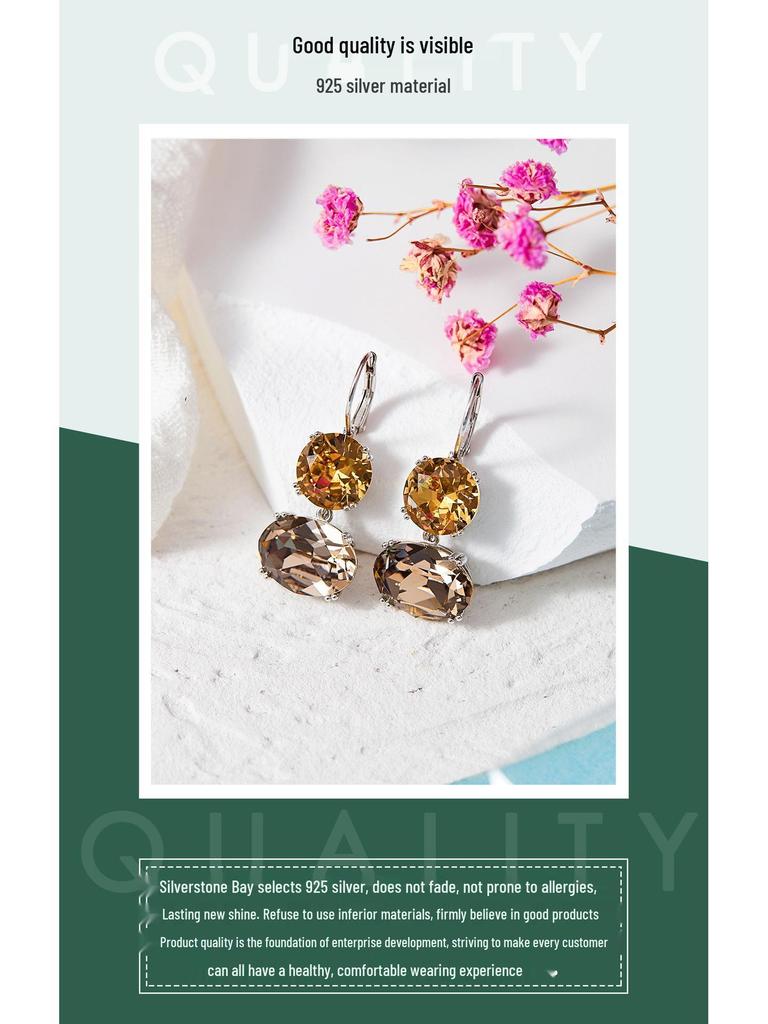 Jesienno-zimowe kolczyki w stylu vintage z cytrynem ze srebra próby S925 - Elegancki prezent na Boże Narodzenie/Nowy Rok