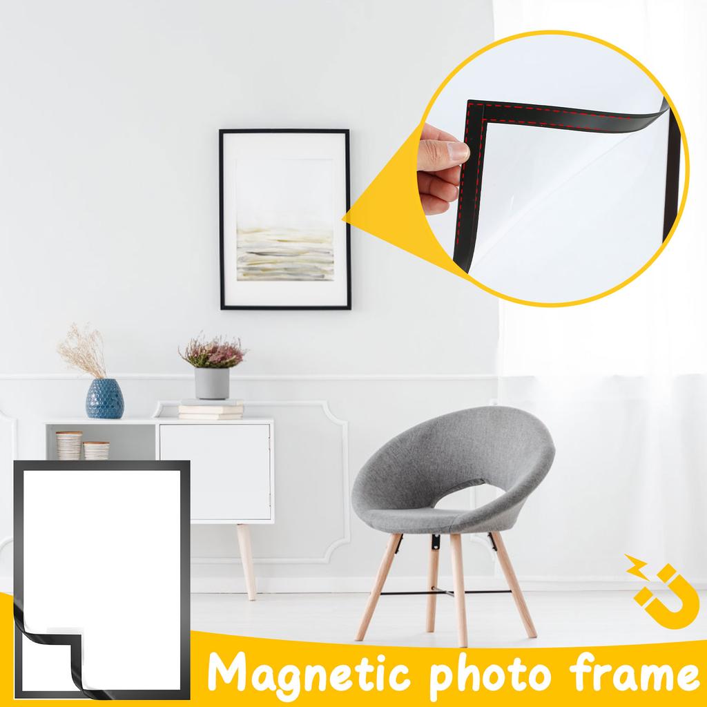 10pcs Rectangular Magnetic Photo Frame 12 x 16 Inch Black Self Adhesive No Punch Display Frame Reusable Art Wall Poster Frame