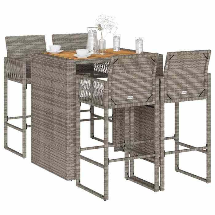 VidaXL Ensemble de bar de jardin 5 pcs sans coussins gris poly rotin 3328888